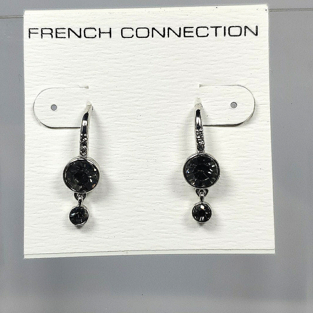 French Connection Double Drop Stone Earrings (Black Diamond)